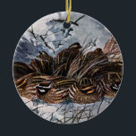 Een Covey van Bobwhites Keramisch Ornament<br><div class="desc">Negen kwartels in de sneeuw in een  illustratie uit een vogelboek uit 1922.</div>