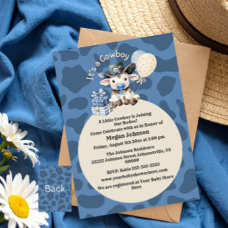 Een Cowboy Blue & Beige Baby shower Kaart