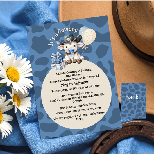 Een Cowboy Blue & Beige Baby shower Kaart