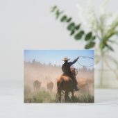 Een cowboy die de kudde aan een vee werkt briefkaart (Staand voorkant)