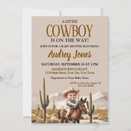 Een cowboy is onderweg naar het Baby shower Kaart