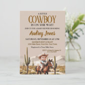 Een cowboy is onderweg naar het Baby shower Kaart (Staand voorkant)