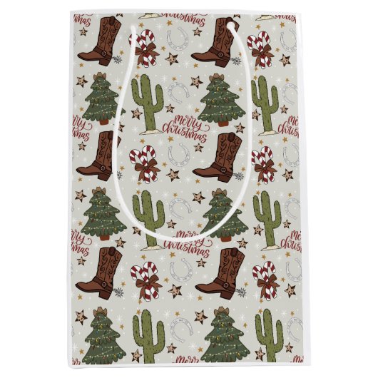 Een Cowboy Merry Christmas Gift Bag Medium Cadeauzakje (Voorkant)