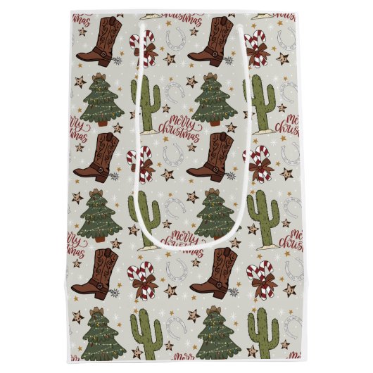 Een Cowboy Merry Christmas Gift Bag Medium Cadeauzakje (Achterkant)