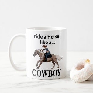 Een cowboy rijdt op een paard als een cowboy koffiemok
