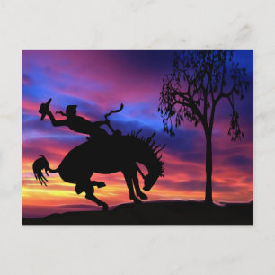 Een cowboy silhouette bij zonsondergang briefkaart