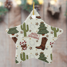 Een cowboy Vrolijk Kerstfeest Keramisch Ornament