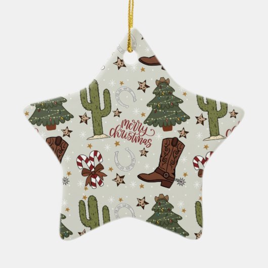 Een cowboy Vrolijk Kerstfeest Keramisch Ornament (Voorkant)