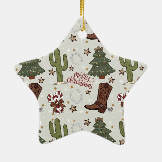 Een cowboy Vrolijk Kerstfeest Keramisch Ornament (Achterkant)