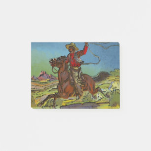 Een cowboy zwaait een lasso uit horseback post-it® notes