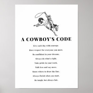 Een Cowboy's Code Print, Zwart en Wit, Wilde Weste Poster