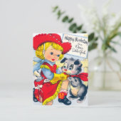 Een Cowgirl en puppy verjaardag Briefkaart (Staand voorkant)