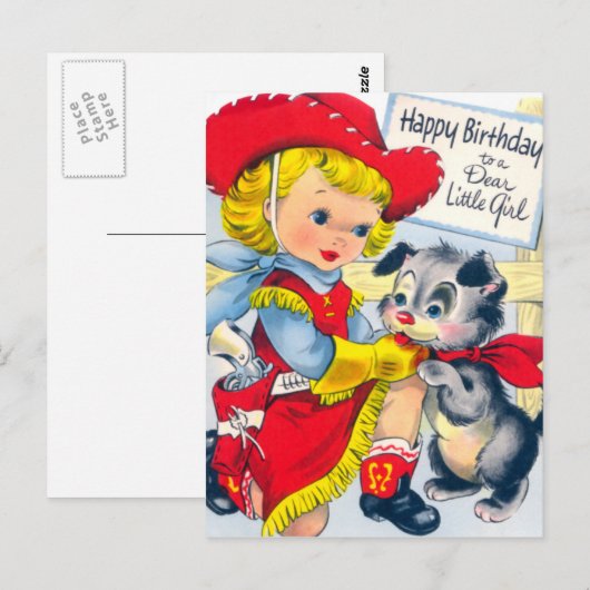 Een Cowgirl en puppy verjaardag Briefkaart (Voorkant / Achterkant)