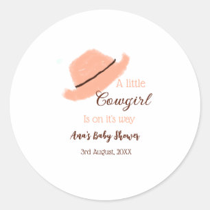 Een cowgirl meisje is op komst oranje babyshower ronde sticker