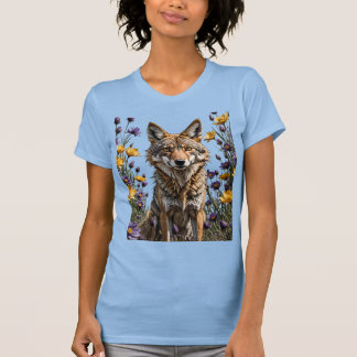 Een coyote omgeven door wilde bloemen in de lente  t-shirt
