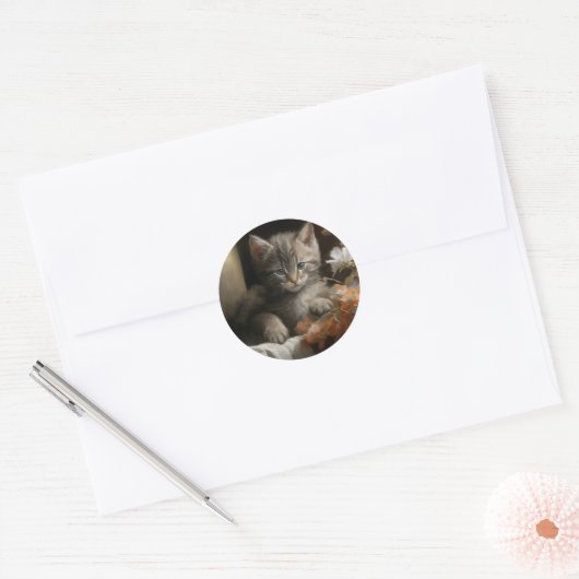 Een Cozy Corner Tabby Kitten Ronde Sticker (Envelop)