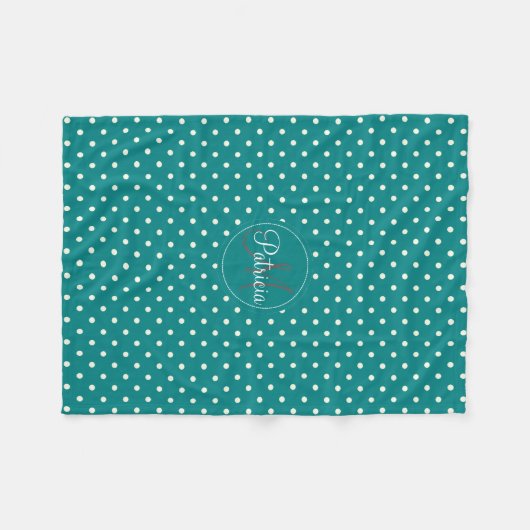 Een Cozy Essential: Blauwgroen en witte poka Dots  Fleece Deken (Voorkant (Horizontaal))