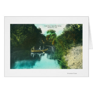 Een Creek Scene met Familie in een Canoe