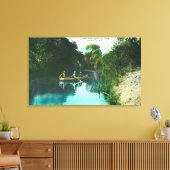 Een Creek Scene met Familie in een Canoe Canvas Afdruk (Insitu (Woonkamer))