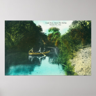 Een Creek Scene met Familie in een Canoe Poster