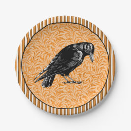 Een Crow of Raven Halloween Sinaasappel en zwart Papieren Bordje