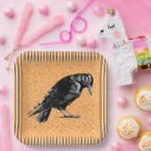 Een Crow of Raven Halloween Sinaasappel en zwart Papieren Bordje (Feest)