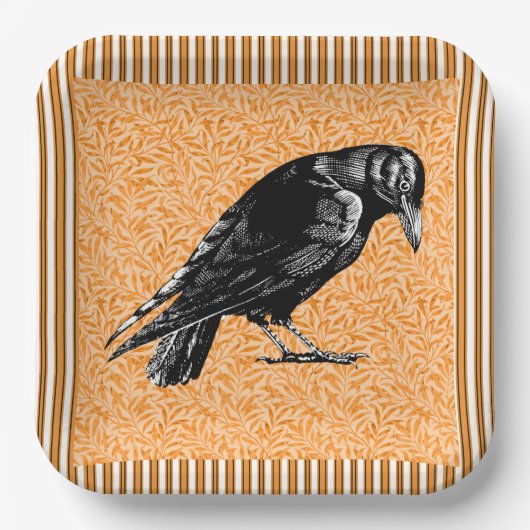Een Crow of Raven Halloween Sinaasappel en zwart Papieren Bordje (Voorkant)
