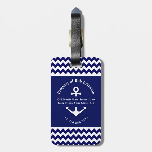 Een cruise Navy Blue Nautical Anchor Luggag Bagagelabel (Achterkant verticaal)