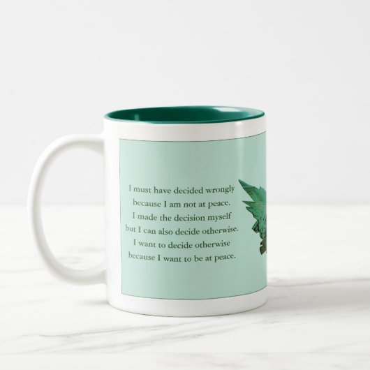 Een cursus in Miracles geeft Mok, groen, Spirituee Tweekleurige Koffiemok (Links)