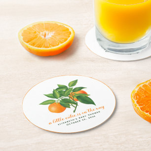 Een Cute Baby Shower Oranje & Citrus Bladeren Ronde Kartonnen Onderzetter