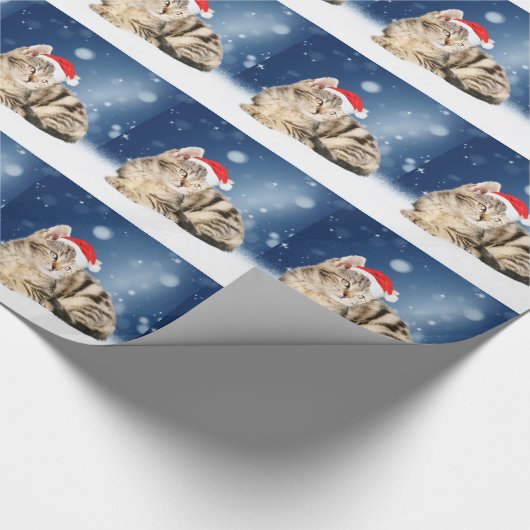 Een Cute Cat met een rode kerstkerstkleed Cadeaupapier (Hoek)