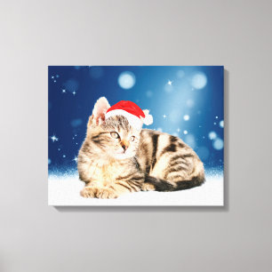 Een Cute Cat met een rode kerstkerstkleed Canvas Afdruk