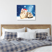 Een Cute Cat met een rode kerstkerstkleed Canvas Afdruk (Insitu (Slaapkamer))