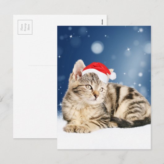 Een Cute Cat met een rode kerstkerstkleed Feestdagenkaart (Voorkant / Achterkant)