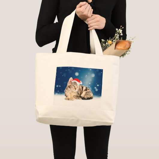 Een Cute Cat met een rode kerstkerstkleed Grote Tote Bag (Voorkant (product))