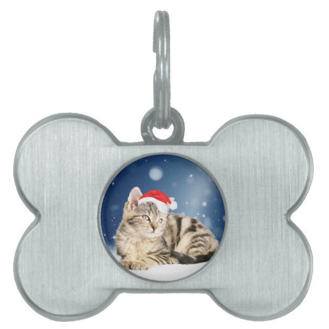 Een Cute Cat met een rode kerstkerstkleed Huisdieren Naamplaatje (voorkant)