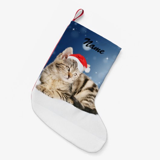 Een Cute Cat met een rode kerstkerstkleed Kleine Kerstsok (Voorkant (Hangend))