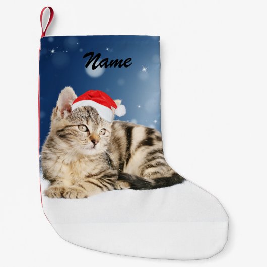 Een Cute Cat met een rode kerstkerstkleed Kleine Kerstsok (Voorkant)
