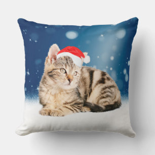 Een Cute Cat met een rode kerstkerstkleed Kussen