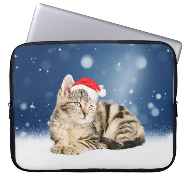 Een Cute Cat met een rode kerstkerstkleed Laptop Sleeve (Voorkant)