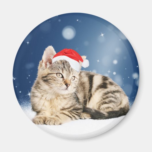 Een Cute Cat met een rode kerstkerstkleed Magneet (Voorkant)