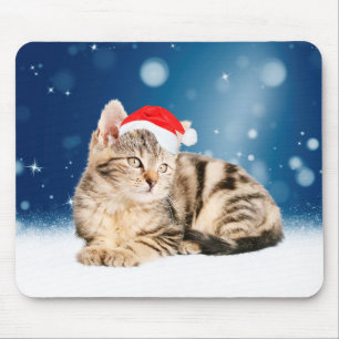 Een Cute Cat met een rode kerstkerstkleed Muismat