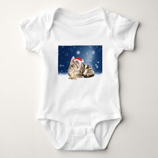 Een Cute Cat met een rode kerstkerstkleed Romper (Voorkant)