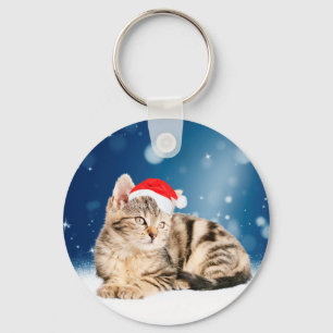 Een Cute Cat met een rode kerstkerstkleed Sleutelhanger