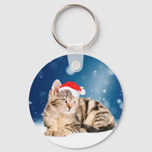 Een Cute Cat met een rode kerstkerstkleed Sleutelhanger (Voorkant)