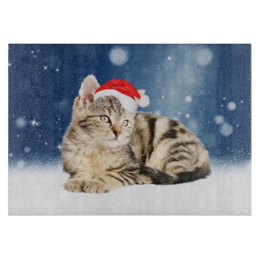 Een Cute Cat met een rode kerstkerstkleed Snijplank (Voorkant)
