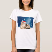 Een Cute Cat met een rode kerstkerstkleed T-shirt (Voorkant)