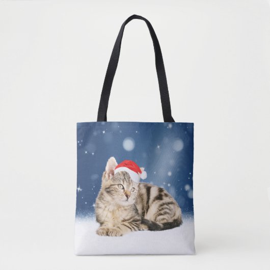 Een Cute Cat met een rode kerstkerstkleed Tote Bag (Voorkant)