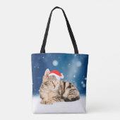 Een Cute Cat met een rode kerstkerstkleed Tote Bag (Achterkant)