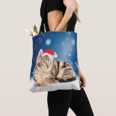 Een Cute Cat met een rode kerstkerstkleed Tote Bag (Dichtbij)